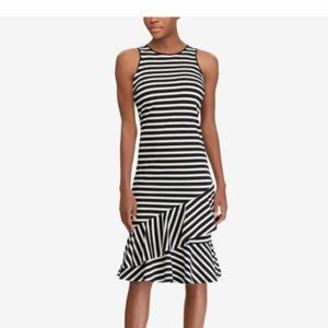 Ralph Lauren Womens Black Ruffled Striped dress